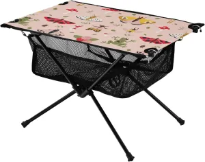 Beach Fold Table Summer Moth Mushrooms Plants Cartoon Style Waterproof Outdoor Picninc Table with Storage Bag for Outdoor Beach Grill BBQ Travel