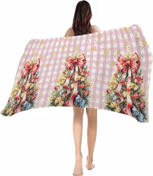Beach Towel Christmas Tree Golden Snowflake Bath Pool Towels Pink Buffalo Check Sand Free Blanket Quick Dry Lightweight Travel Blankets for Adults Gifts 31x62in