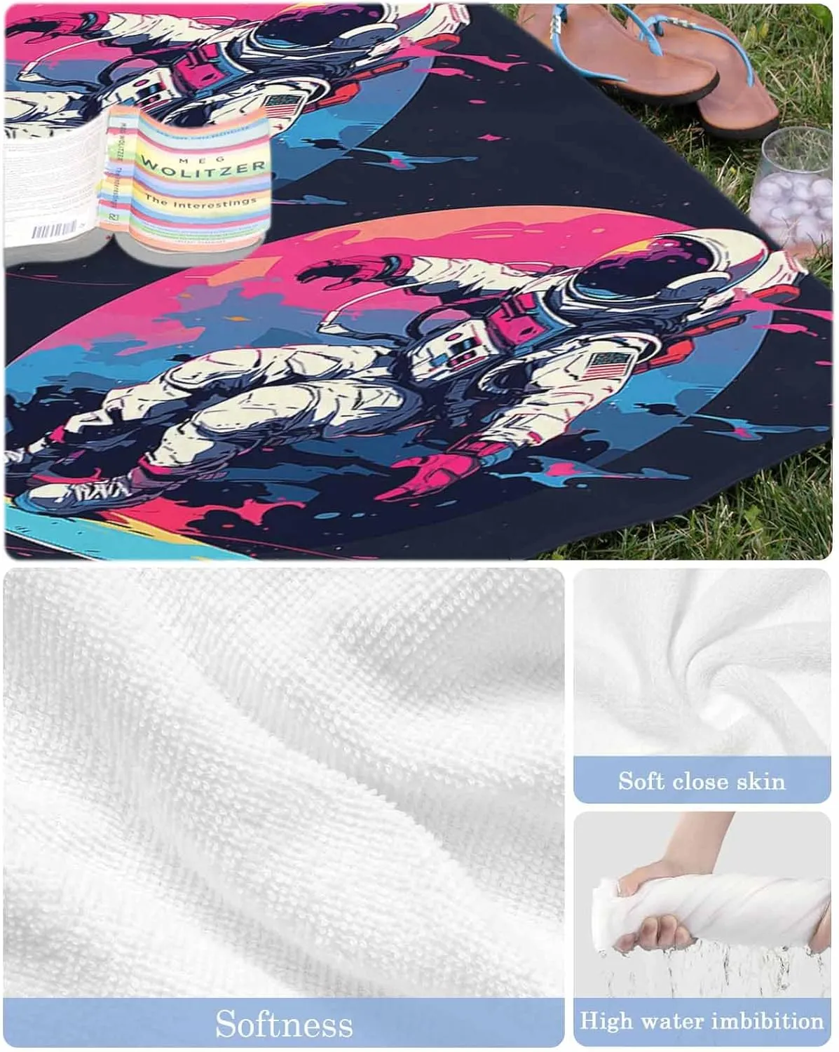 Beach Towel Creative Sport Astronauts Bath Pool Towels Watercolor Skateboarding Universe Sand Free Blanket Quick Dry Lightweight Travel Blankets for Adults Gifts 30x60in
