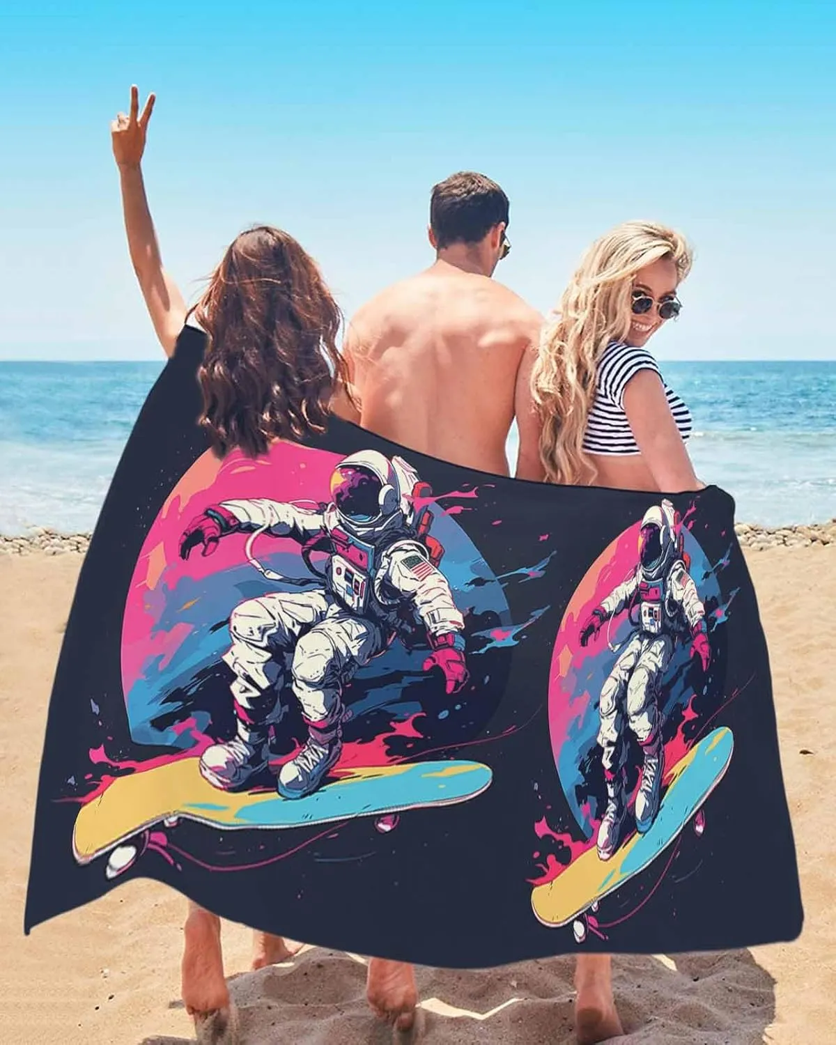 Beach Towel Creative Sport Astronauts Bath Pool Towels Watercolor Skateboarding Universe Sand Free Blanket Quick Dry Lightweight Travel Blankets for Adults Gifts 30x60in