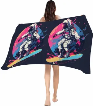 Beach Towel Creative Sport Astronauts Bath Pool Towels Watercolor Skateboarding Universe Sand Free Blanket Quick Dry Lightweight Travel Blankets for Adults Gifts 30x60in