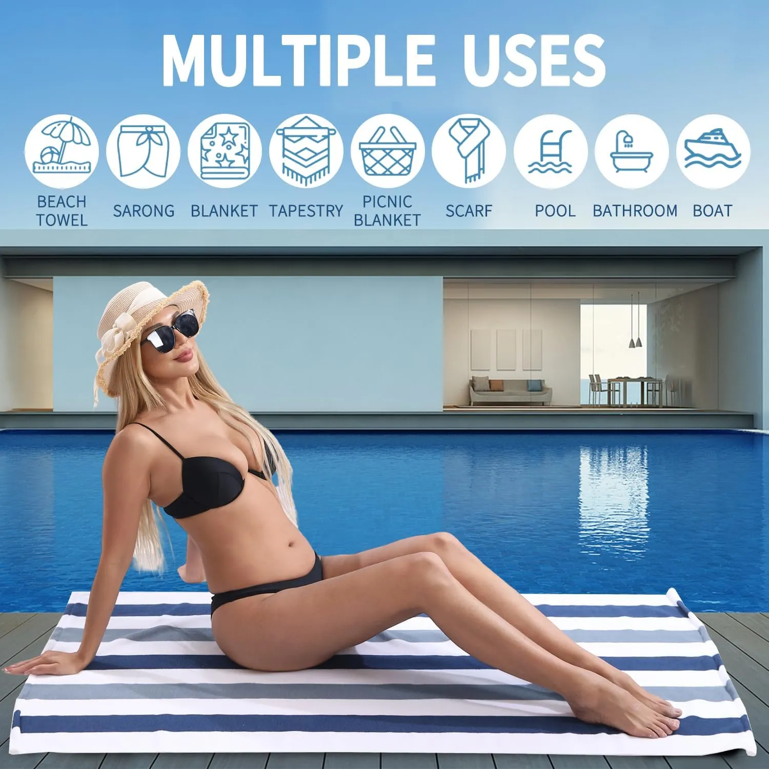 Beach Towel Set-4 Pack 30"x60" Sand Free Stripe Beach Towel for Pool,Bathroom,Soft Absorbent Quick Dry Lightweight Thin Beach Bath Towel,Camping Blanket,Travel Towel,Beach Essentials for Adults