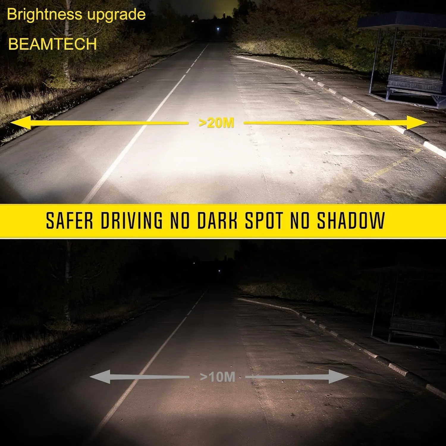 BEAMTECH 900-5 Bulbs, S1 Series HB-3 Fanlsess 300% Brighter 6500K White Fog Light, 2 Bulbs