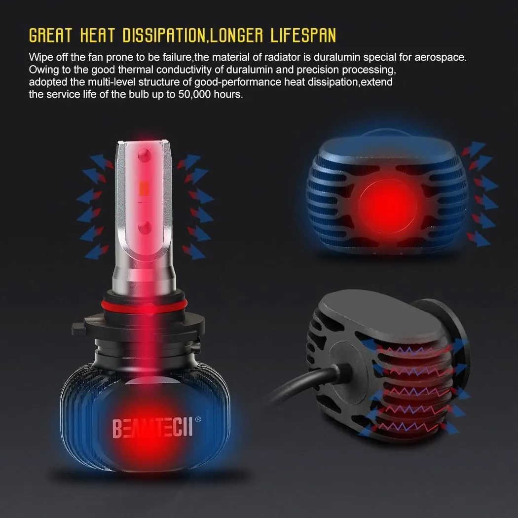 BEAMTECH 900-5 Bulbs, S1 Series HB-3 Fanlsess 300% Brighter 6500K White Fog Light, 2 Bulbs