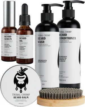 Beard Care Kit - Includes Beard Growth Oil, Brush, Conditioner, Balm, Serum and Beard Wash - Nourishes, Hydrates, Cleanses and Moisturizes your Natural Beard