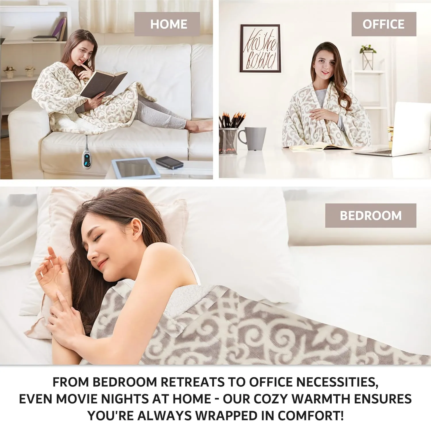 Beautyrest Ultra Soft Sherpa Berber Fleece Electric Poncho Wrap Blanket Heated Throw with Auto Shutoff, 50 in x 64 in, Grey Lattice
