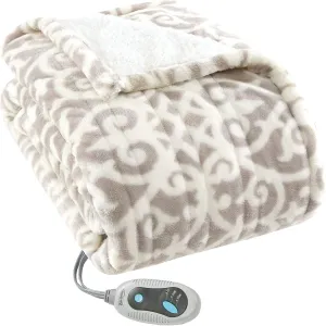 Beautyrest Ultra Soft Sherpa Berber Fleece Electric Poncho Wrap Blanket Heated Throw with Auto Shutoff, 50 in x 64 in, Grey Lattice