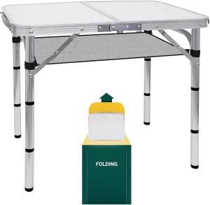 Bed Bath & Beyond Card Table, Small Table, Folding Table, Adjustable 3-Level Heights Folding Camping Table with Mesh Holders White 15.8''Dx23.7''Wx21.3H