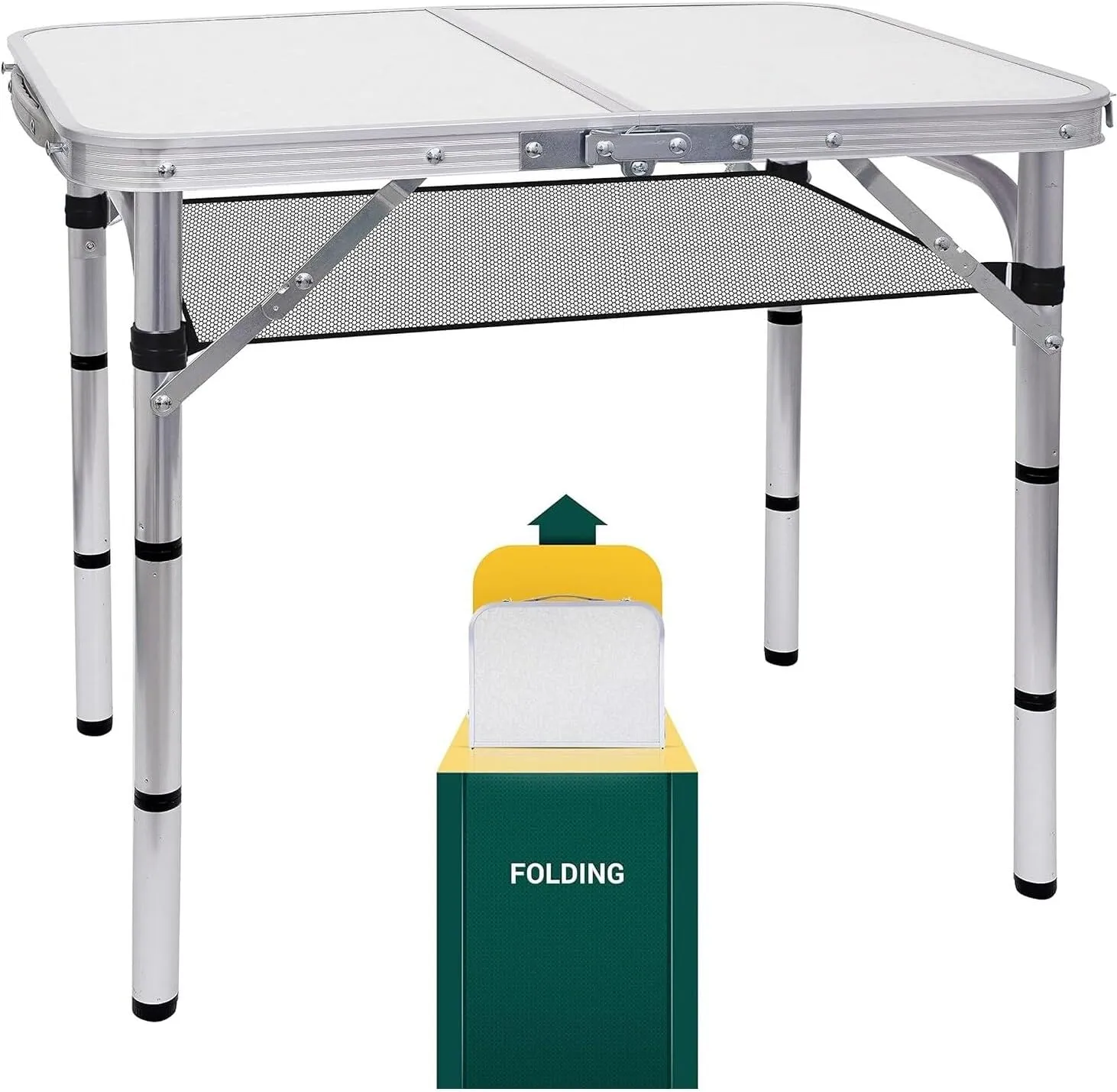 Bed Bath & Beyond Card Table, Small Table, Folding Table, Adjustable 3-Level Heights Folding Camping Table with Mesh Holders White 15.8''Dx23.7''Wx21.3H