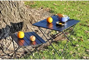 Bed Bath & Beyond Folding Table, Portable Camping Table, Aluminum Collapsible Table top Ultralight Compact with Carry Bag Black 15.7" D x 22.5" W x 15.7" H