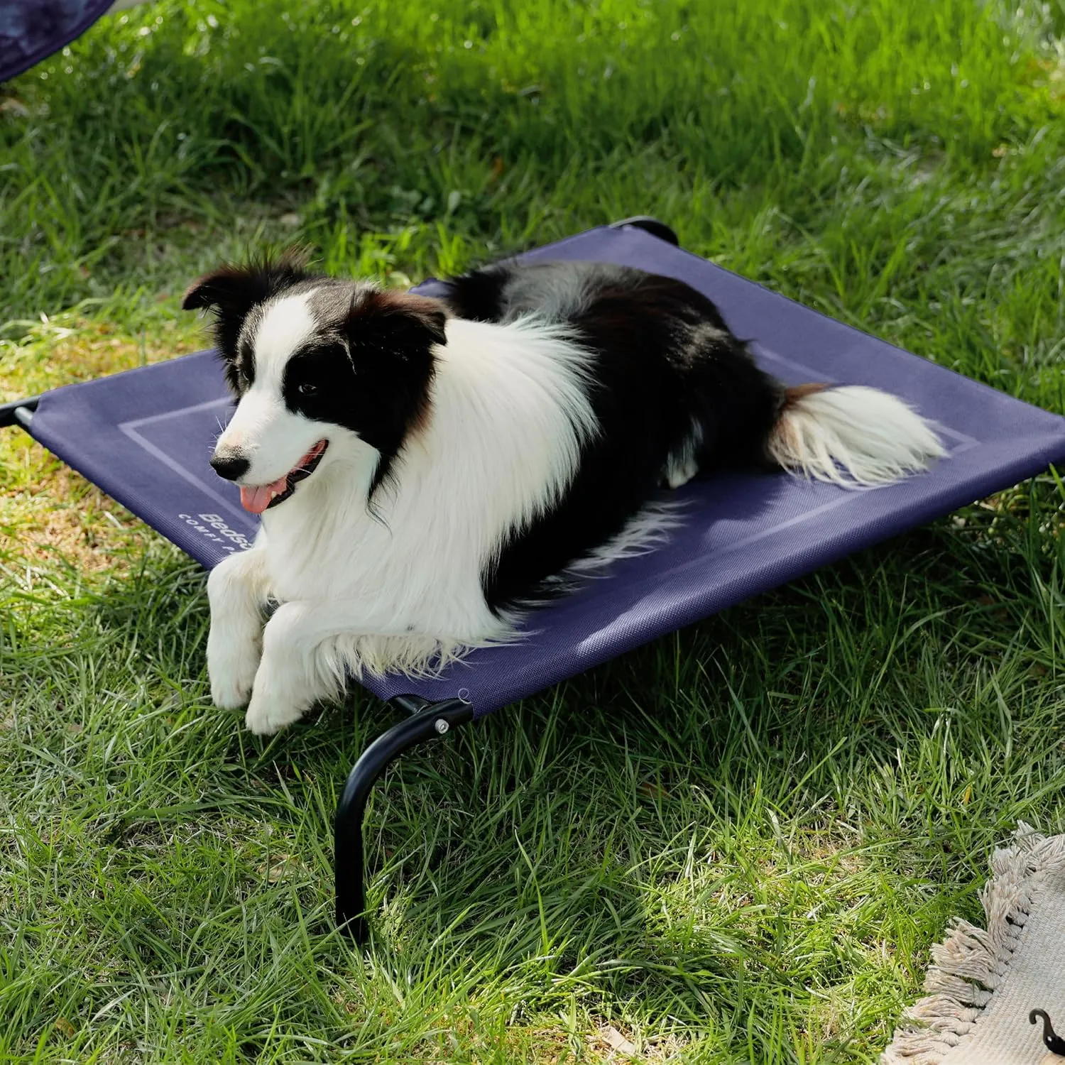 Bedsure Elevated Raised Cooling Cots Bed for Large Dogs, Portable Indoor & Outdoor Pet Hammock with Skid-Resistant Feet, Frame with Breathable Mesh, Deep Sea Blue, 49 inches