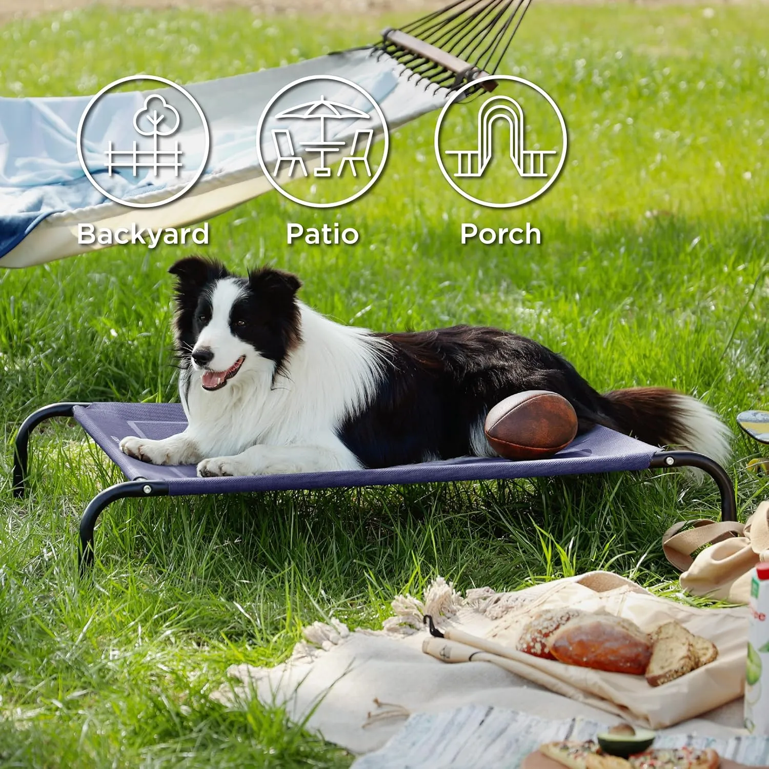 Bedsure Elevated Raised Cooling Cots Bed for Large Dogs, Portable Indoor & Outdoor Pet Hammock with Skid-Resistant Feet, Frame with Breathable Mesh, Deep Sea Blue, 49 inches