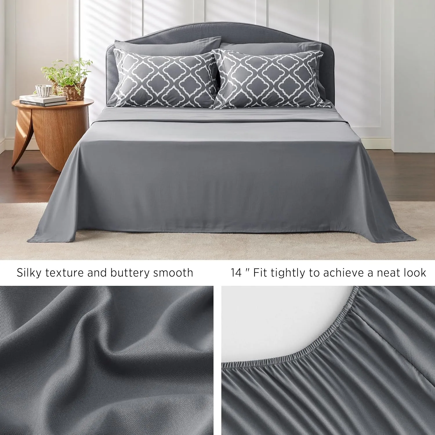 Bedsure Full Comforter Set 7 Pieces - Dark Grey Blue Quatrefoil Comforters Full Size, Lightweight Bedding Sets for All Season, Bed in a Bag with Comforters, Sheets, Pillowcases & Shams