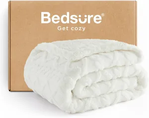 Bedsure Sherpa Fleece Throw Blanket for Couch - Fuzzy Soft Cozy Cable Throw for Women, Thick Warm Blanket for Winter, Cream, 50x60 Inches