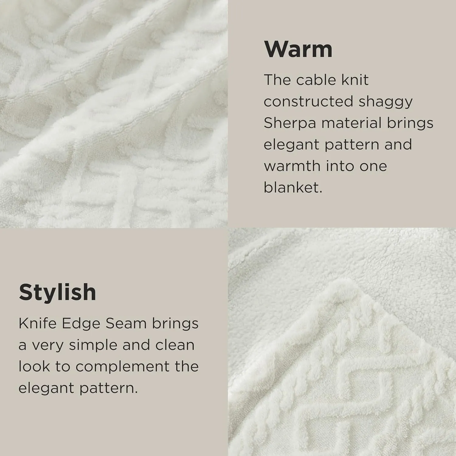 Bedsure Sherpa Fleece Throw Blanket for Couch - Fuzzy Soft Cozy Cable Throw for Women, Thick Warm Blanket for Winter, Cream, 50x60 Inches
