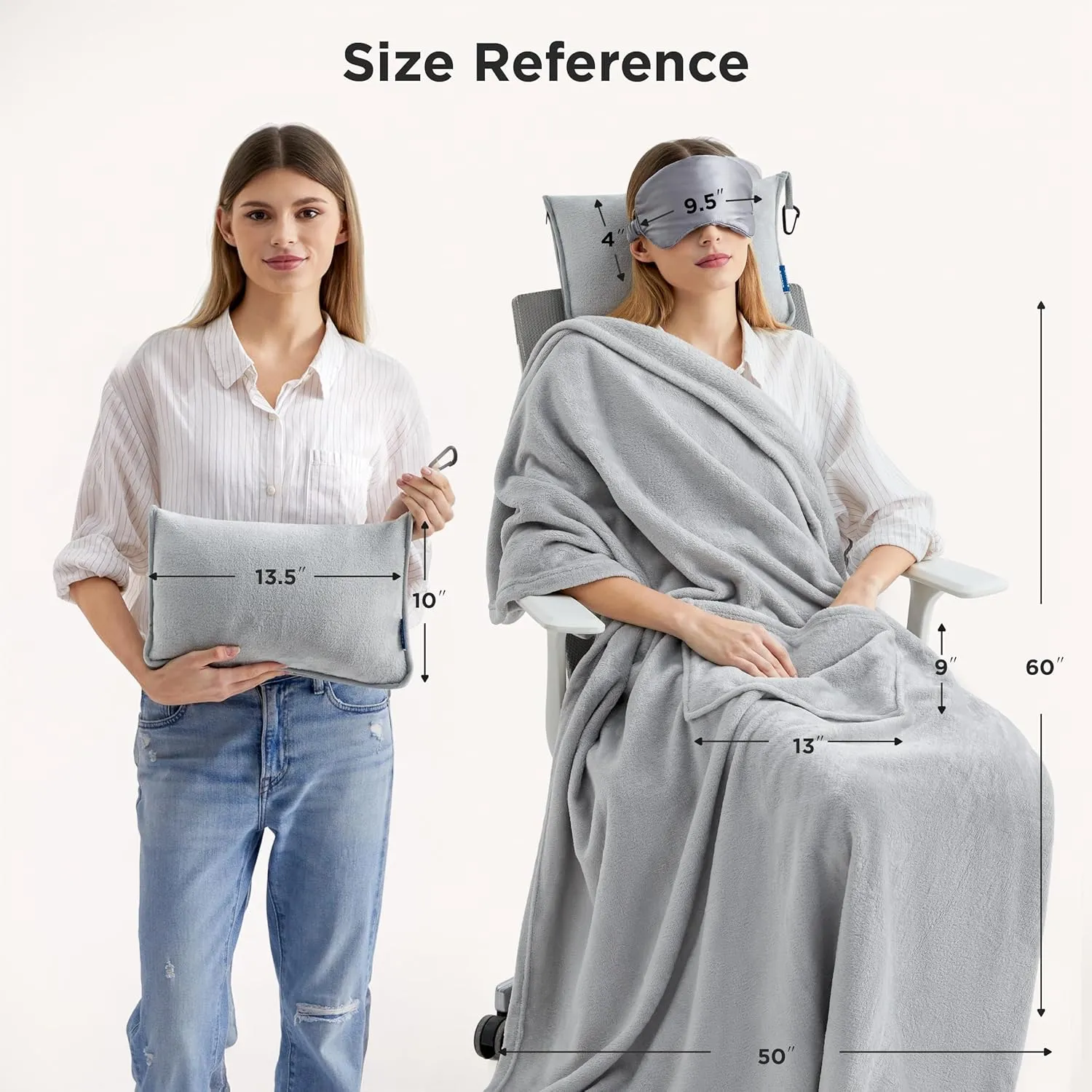 Bedsure Travel Blanket Airplane Compact with Storage Bag, Packable Blanket with Eye Mask, Lightweight 3-in-1 Travel Essentials, Functioned as Pillow for Airplane Comfort and Warmth, Grey