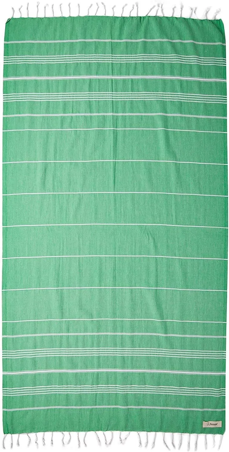 Bersuse Beach Towels Peshtemal Turkish Towels Anatolia Collection Premium Turkish Beach Towel, 100% Cotton, Large, Quick-Dry, Sand-Free, Lightweight - 37x70 Inches, Green