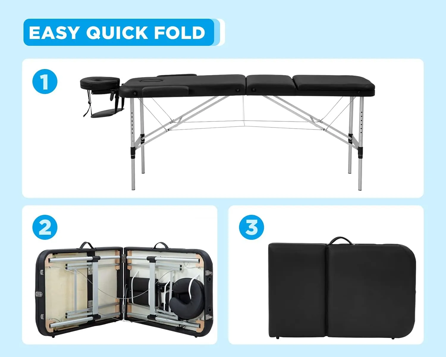 BestMassage Aluminium Massage Bed Portable Massage Table 24 inche Wide Lash Bed Heigh Adjustable 3 Folding Spa Table with Non-Woven Bag for Spa Footmassage Facial CareSpa Tattoo