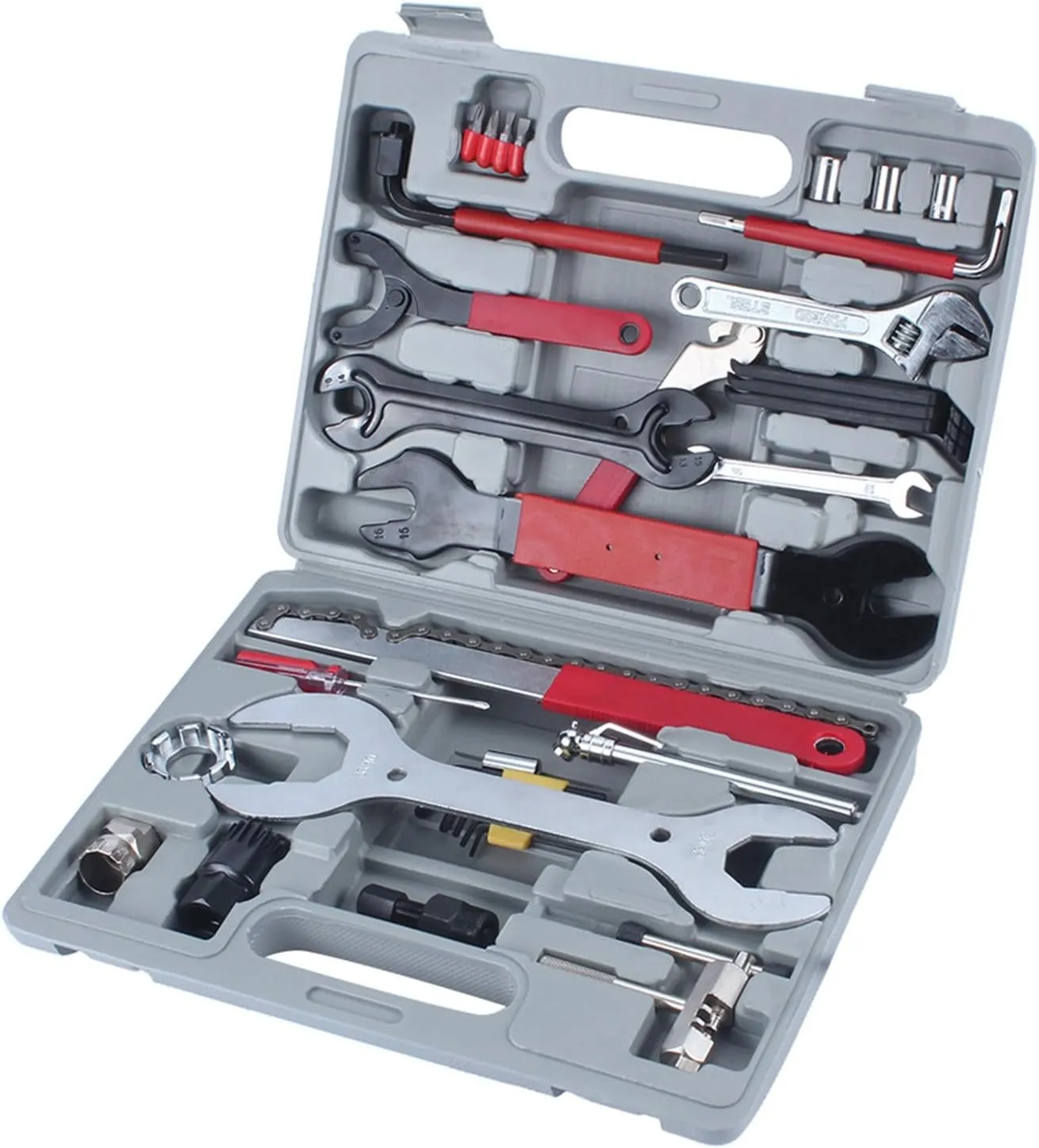Bike Repair Tools Kit, 44pcs Multi Tools Set Mountain Cycle Puncture Tyre Pump with Cone Wrenches and Spoke Adjuster