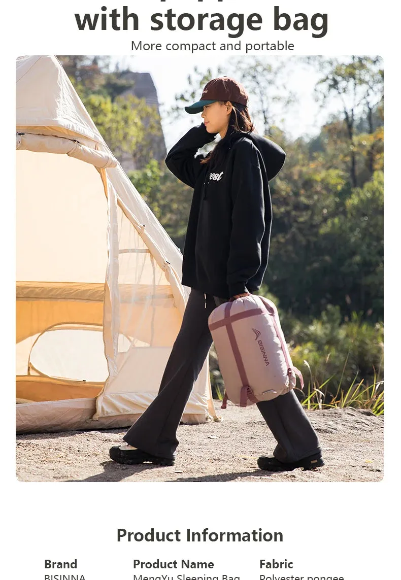BISINNA Portable Camping Sleeping Bag Lightweight Short Velvet Cotton Winter Sleeping Bag With Pillow Outdoor Traveling Hiking