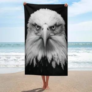 Black and White Bald Eagle Beach Towel Sand Free Microfiber Large Shower Towels Multipurpose Absorbent for Bathroom Pool 52x32 Inch