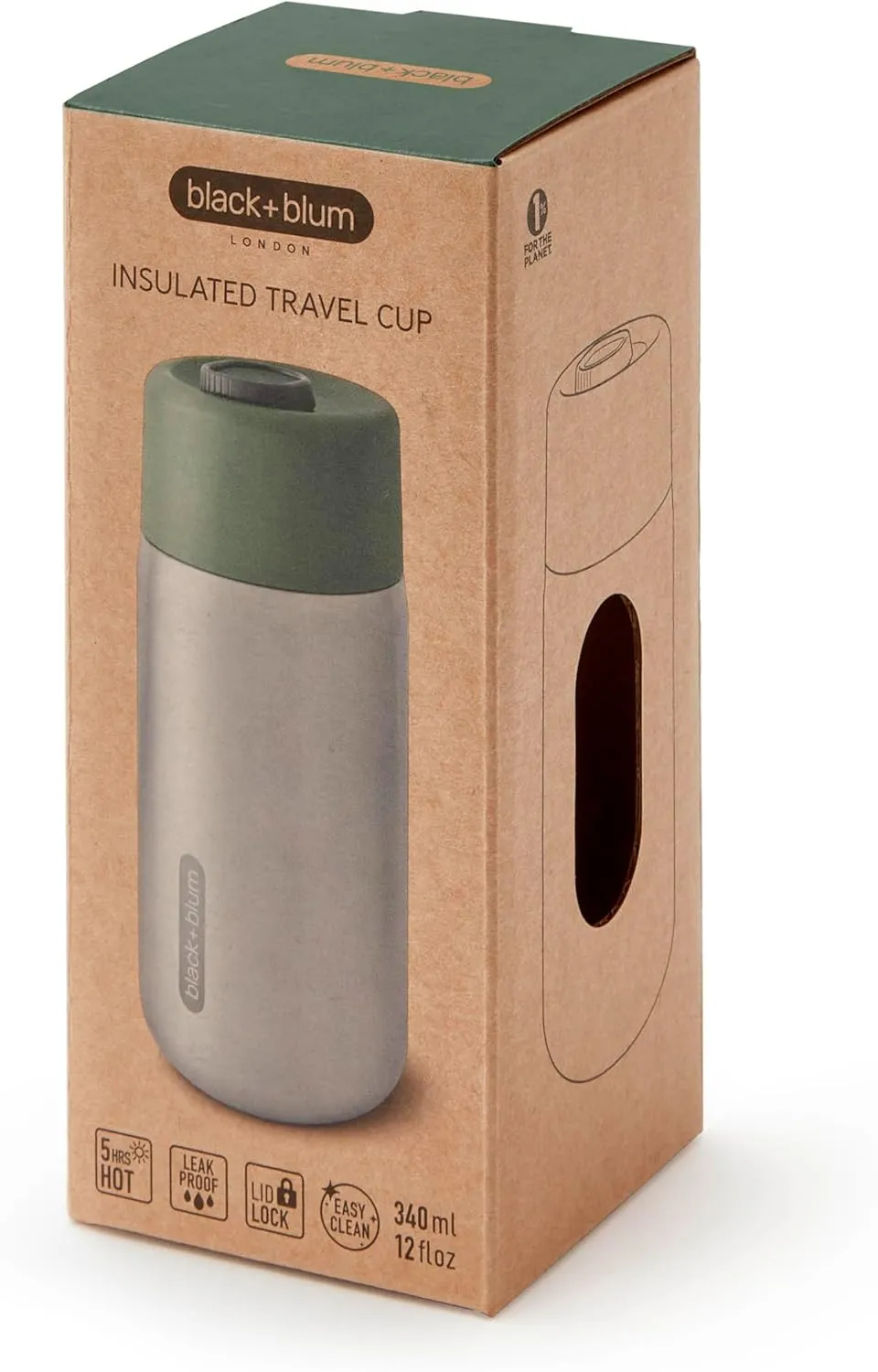 BLACK   BLUM Insulated Travel Cup | Sustainable Stainless Steel On-the-Go Mug, Dishwasher & Freezer Safe, Lid Lock, Leak-proof | Perfect for Hot & Cold Drinks | Olive, 11 oz / 340ml
