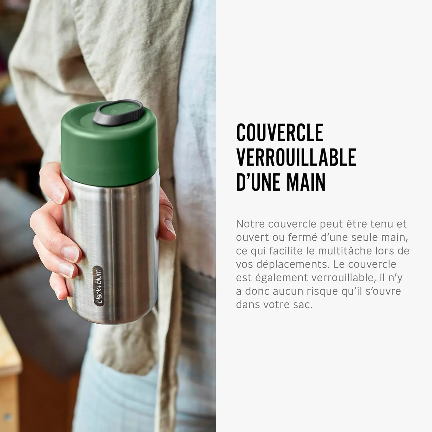 BLACK   BLUM Insulated Travel Cup | Sustainable Stainless Steel On-the-Go Mug, Dishwasher & Freezer Safe, Lid Lock, Leak-proof | Perfect for Hot & Cold Drinks | Olive, 11 oz / 340ml