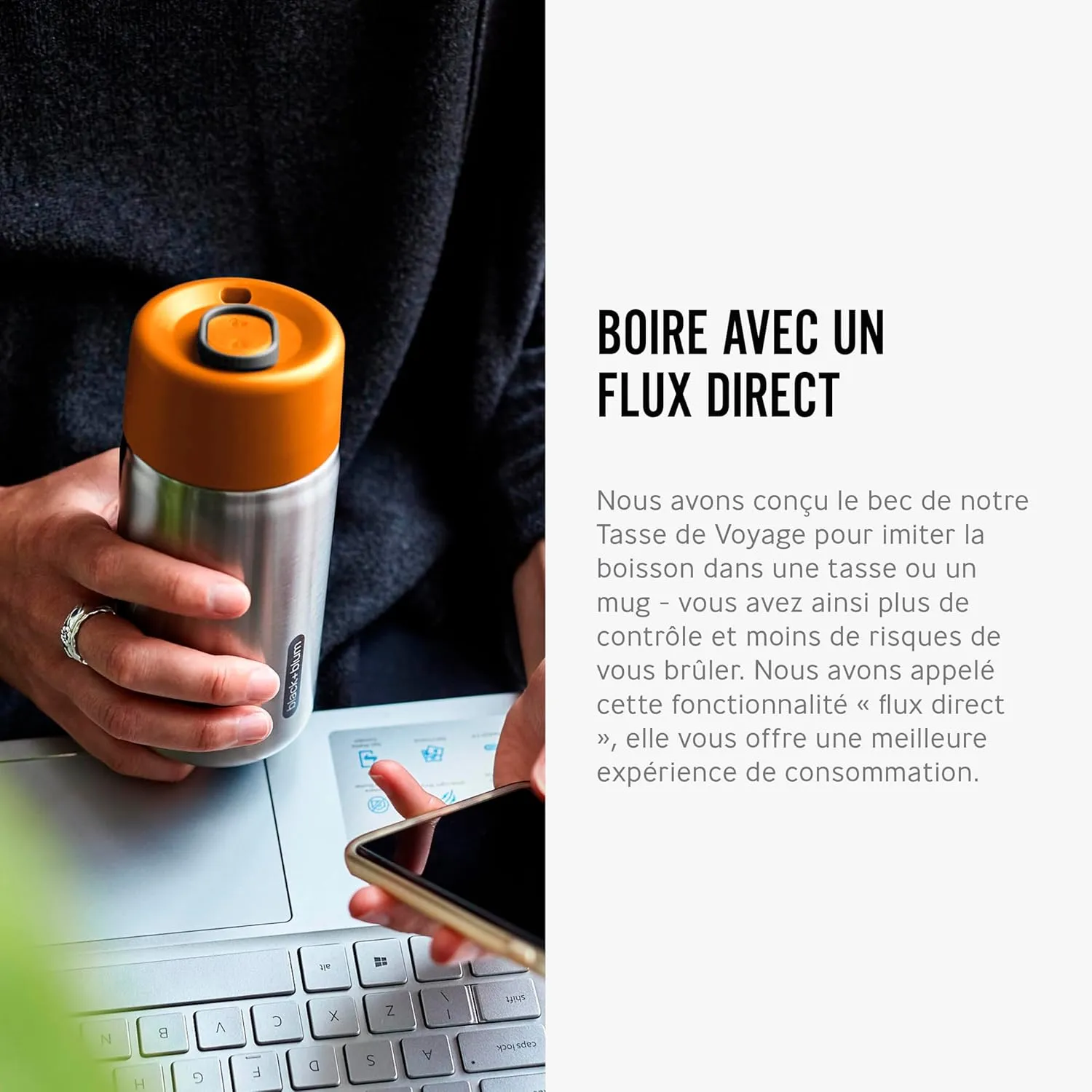 BLACK   BLUM Insulated Travel Cup | Sustainable Stainless Steel On-the-Go Mug, Dishwasher & Freezer Safe, Lid Lock, Leak-proof | Perfect for Hot & Cold Drinks | Orange, 11 oz / 340ml