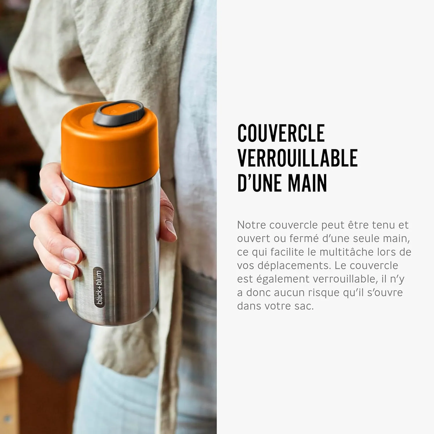 BLACK   BLUM Insulated Travel Cup | Sustainable Stainless Steel On-the-Go Mug, Dishwasher & Freezer Safe, Lid Lock, Leak-proof | Perfect for Hot & Cold Drinks | Orange, 11 oz / 340ml