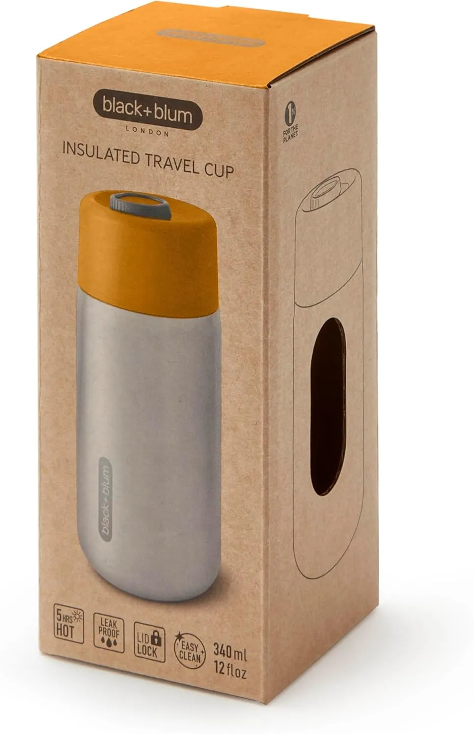 BLACK   BLUM Insulated Travel Cup | Sustainable Stainless Steel On-the-Go Mug, Dishwasher & Freezer Safe, Lid Lock, Leak-proof | Perfect for Hot & Cold Drinks | Orange, 11 oz / 340ml