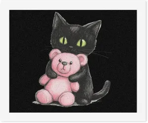 Black Cat Friend Teddy Bear Paint by Numbers Kit for Adults with Paints and Brushes for Creative Gift
