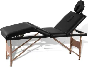 Black Foldable Massage Table 4 Zones with Wooden Frame,Massage Tables-110095