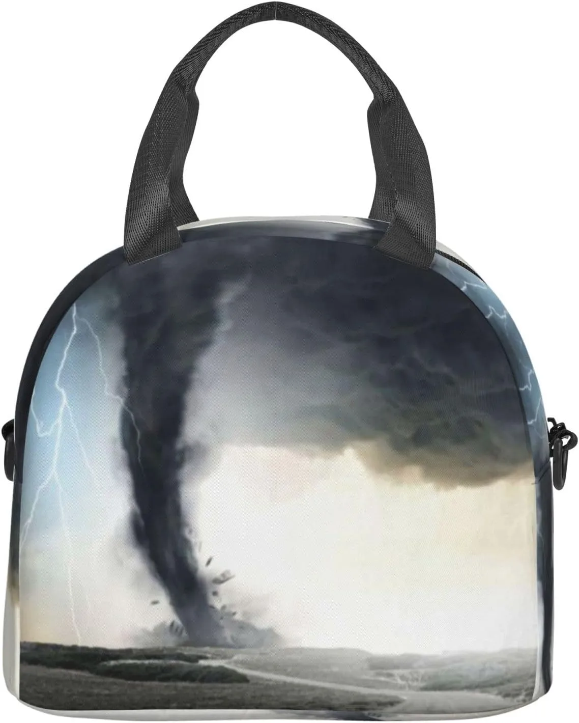 Black Tornado Funnel Lightning Lunch Bag Hand Tote Crossbody Insulated Lunch Bag Large Portable Lunch Box