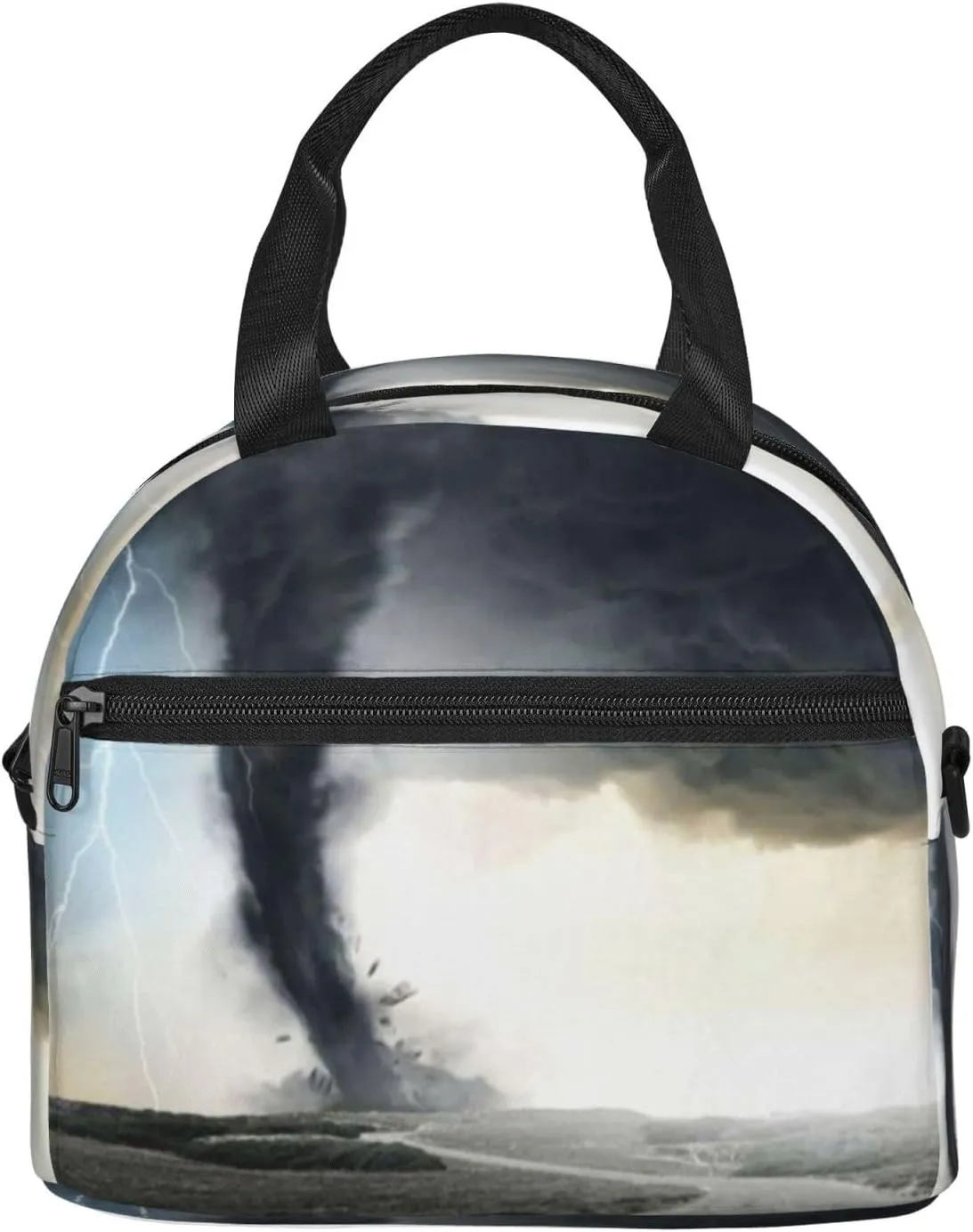 Black Tornado Funnel Lightning Lunch Bag Hand Tote Crossbody Insulated Lunch Bag Large Portable Lunch Box