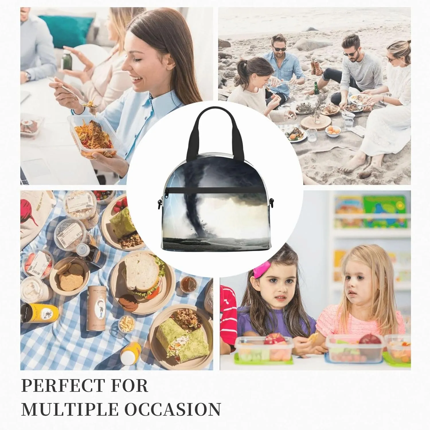 Black Tornado Funnel Lightning Lunch Bag Hand Tote Crossbody Insulated Lunch Bag Large Portable Lunch Box