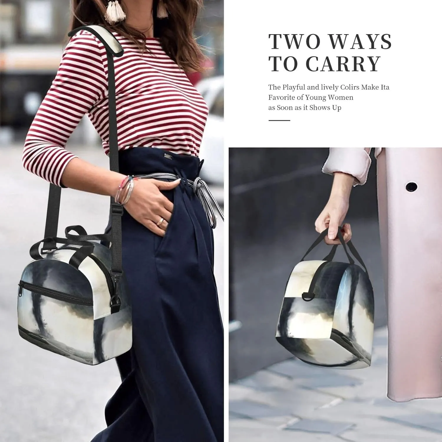 Black Tornado Funnel Lightning Lunch Bag Hand Tote Crossbody Insulated Lunch Bag Large Portable Lunch Box