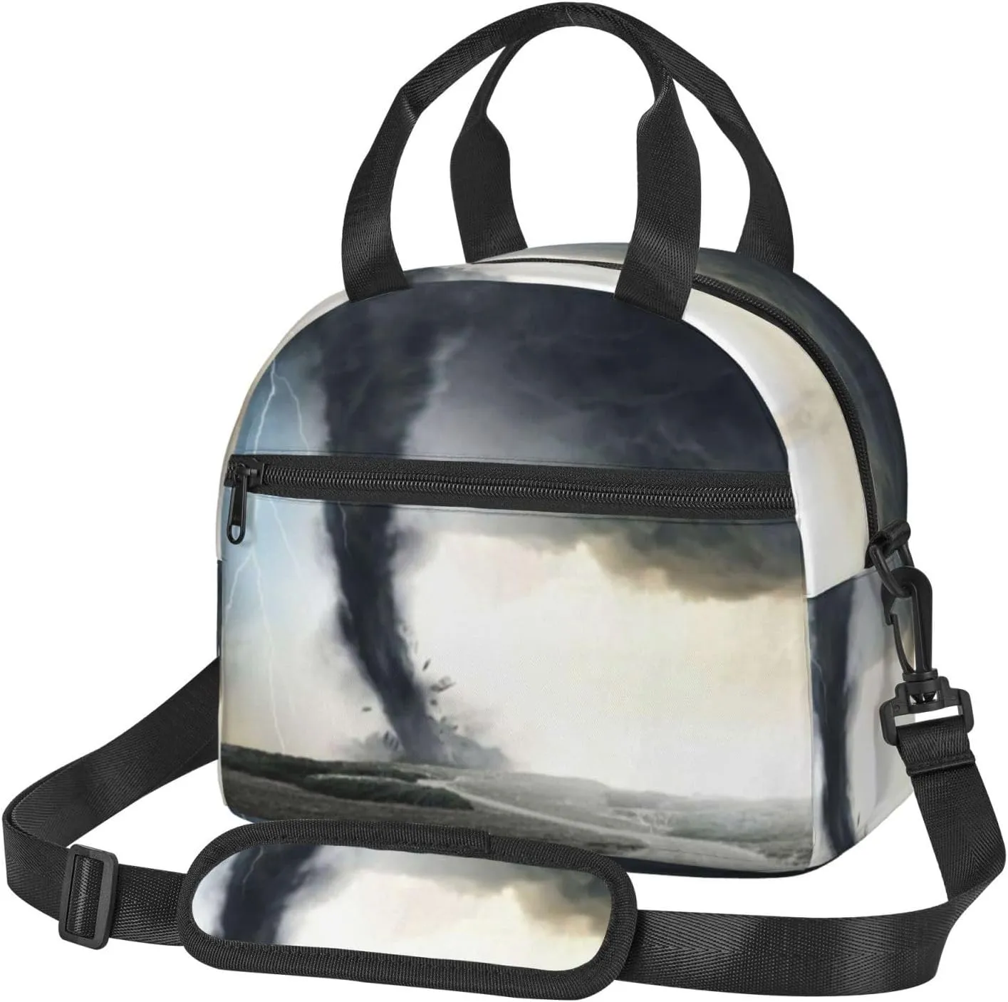 Black Tornado Funnel Lightning Lunch Bag Hand Tote Crossbody Insulated Lunch Bag Large Portable Lunch Box