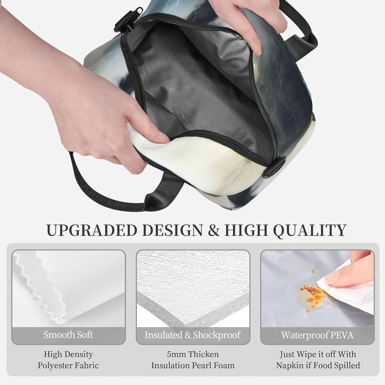 Black Tornado Funnel Lightning Lunch Bag Hand Tote Crossbody Insulated Lunch Bag Large Portable Lunch Box