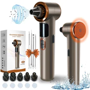 Blackhead Remover Vacuum with Heating, Blackhead Extractor 3 Adjustable Suction Levels 9 Modes, Pore Vacuum Blackhead Suction Remover, Comedone Extractor Kit for Deep Pore Cleaning (Golden)