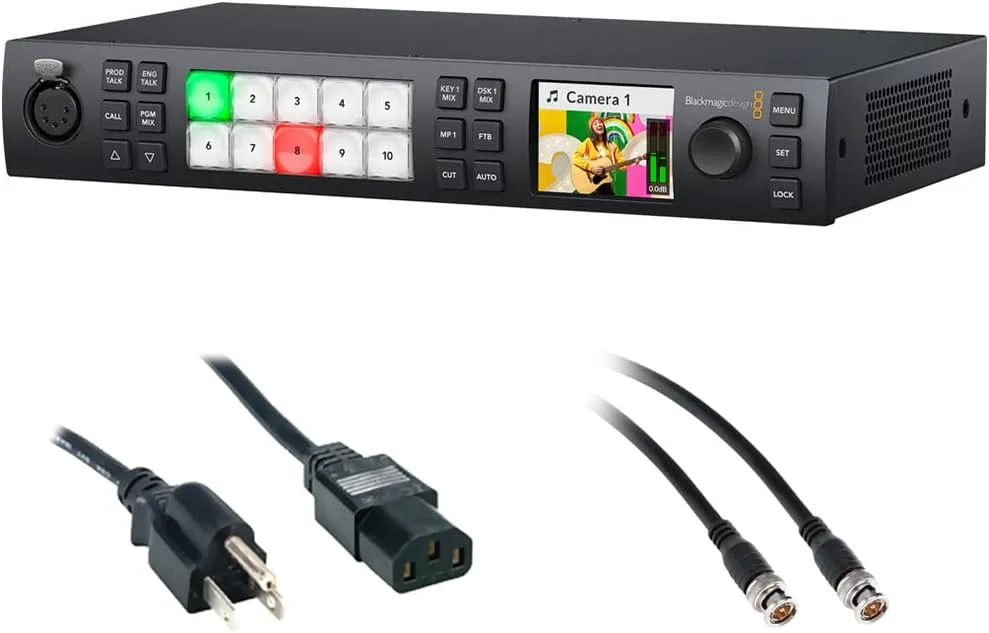 Blackmagic Design ATEM 1 M/E Constellation HD Live Production Switcher (1 RU) Bundle with 6' Standard PC Power Cord and 50' SDI Video Cable - BNC to BNC