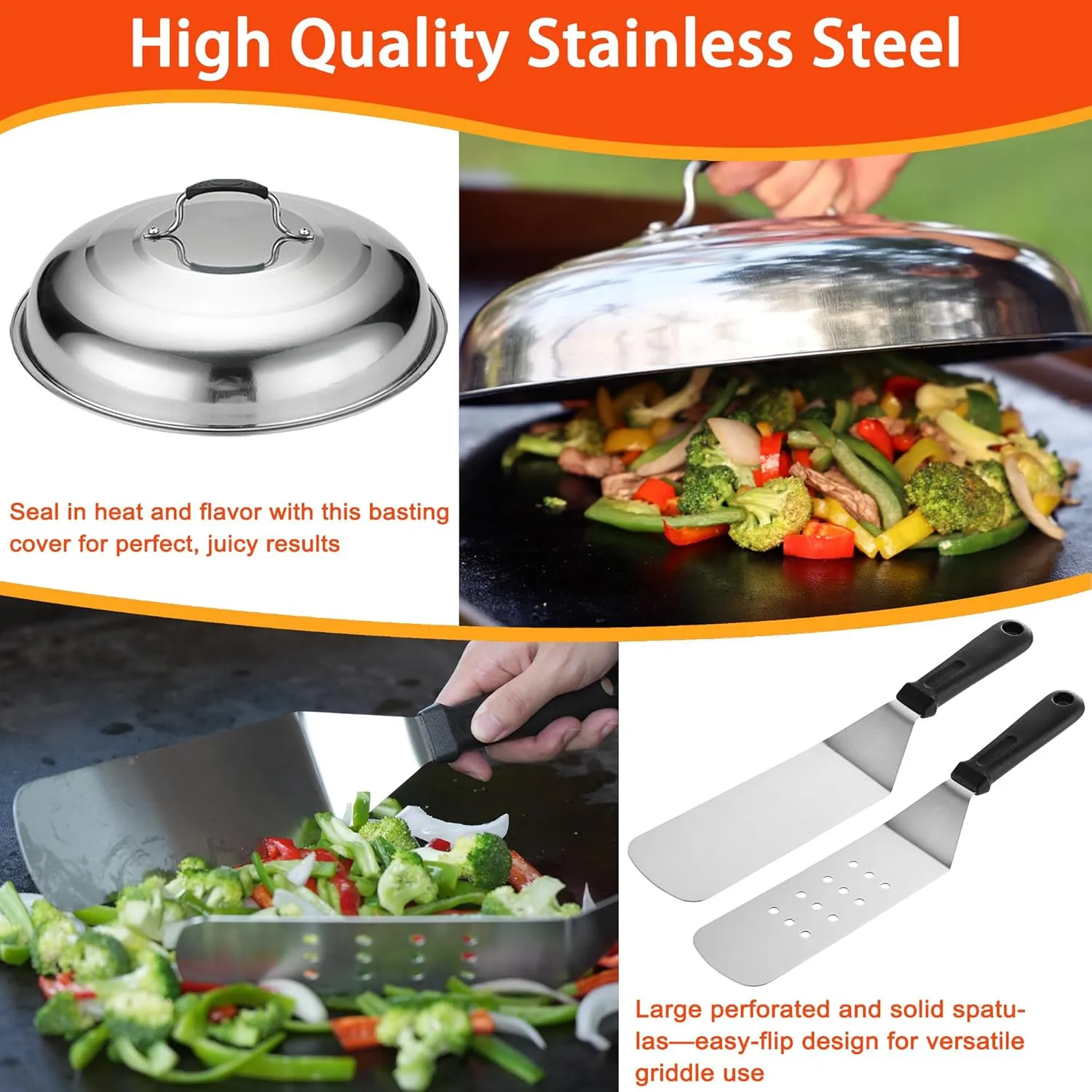 Blackstone Griddle Accessories Kit - 40PCS Set with Basting Cover, Spatula, Scraper, Burger Press, Tongs, Cleaning Kit
