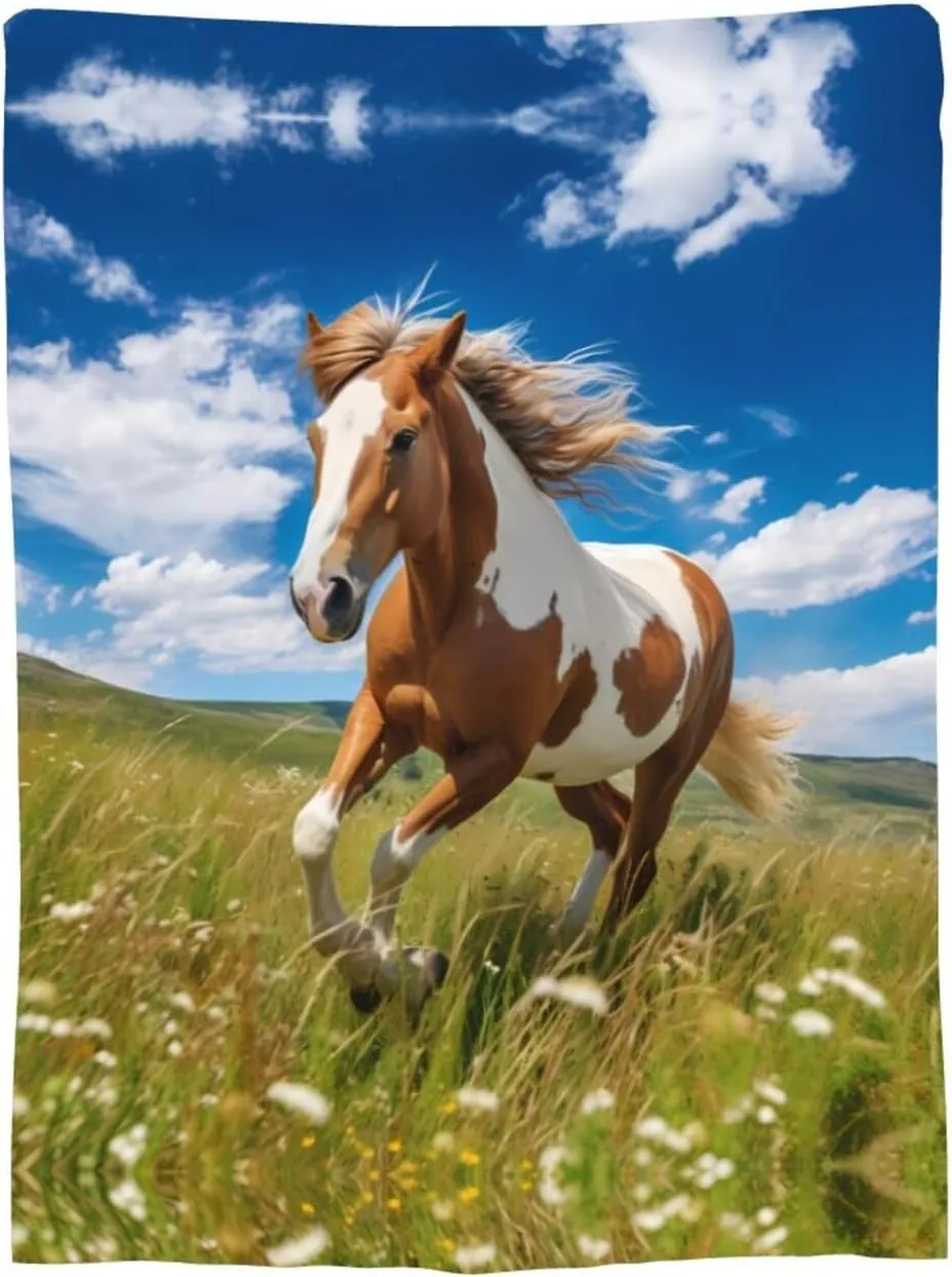 Blankets 50"x40" - Lightweight, Durable, and Compact Anti-Wrinkle Blanket for Bed, Sofa, Camping, Cinema, and Travel Horses on The Prairie Picture