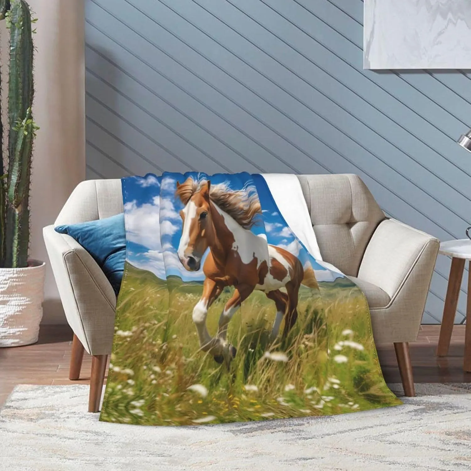 Blankets 50"x40" - Lightweight, Durable, and Compact Anti-Wrinkle Blanket for Bed, Sofa, Camping, Cinema, and Travel Horses on The Prairie Picture