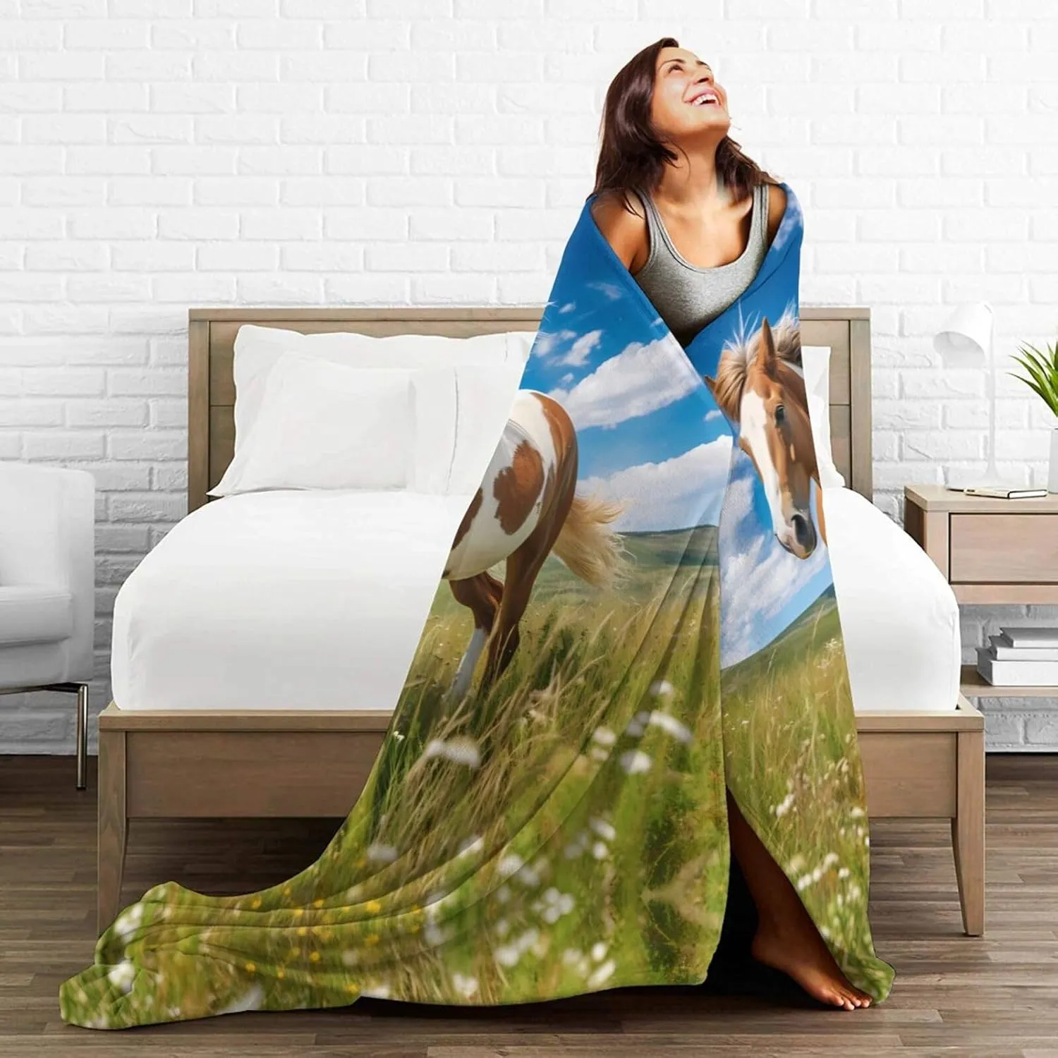 Blankets 50"x40" - Lightweight, Durable, and Compact Anti-Wrinkle Blanket for Bed, Sofa, Camping, Cinema, and Travel Horses on The Prairie Picture
