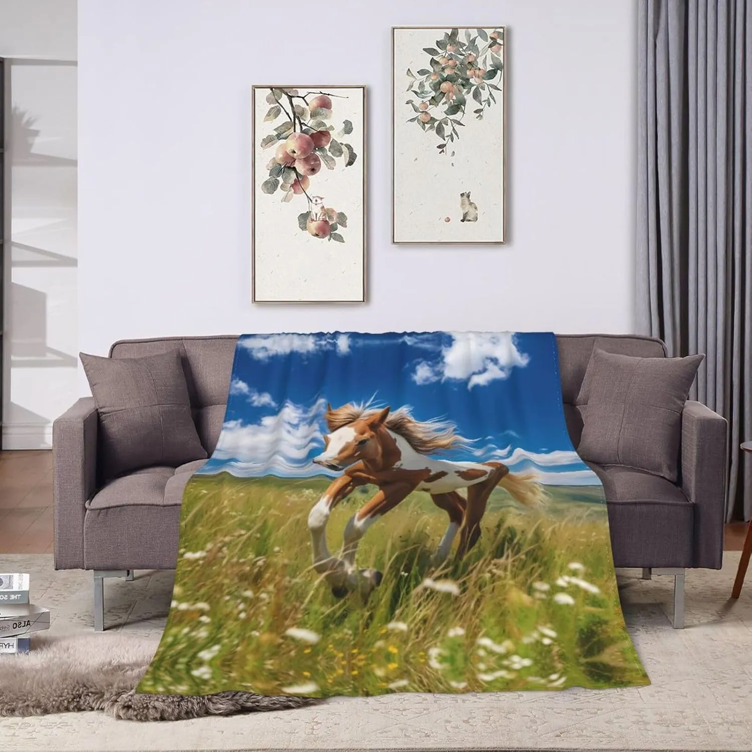 Blankets 50"x40" - Lightweight, Durable, and Compact Anti-Wrinkle Blanket for Bed, Sofa, Camping, Cinema, and Travel Horses on The Prairie Picture