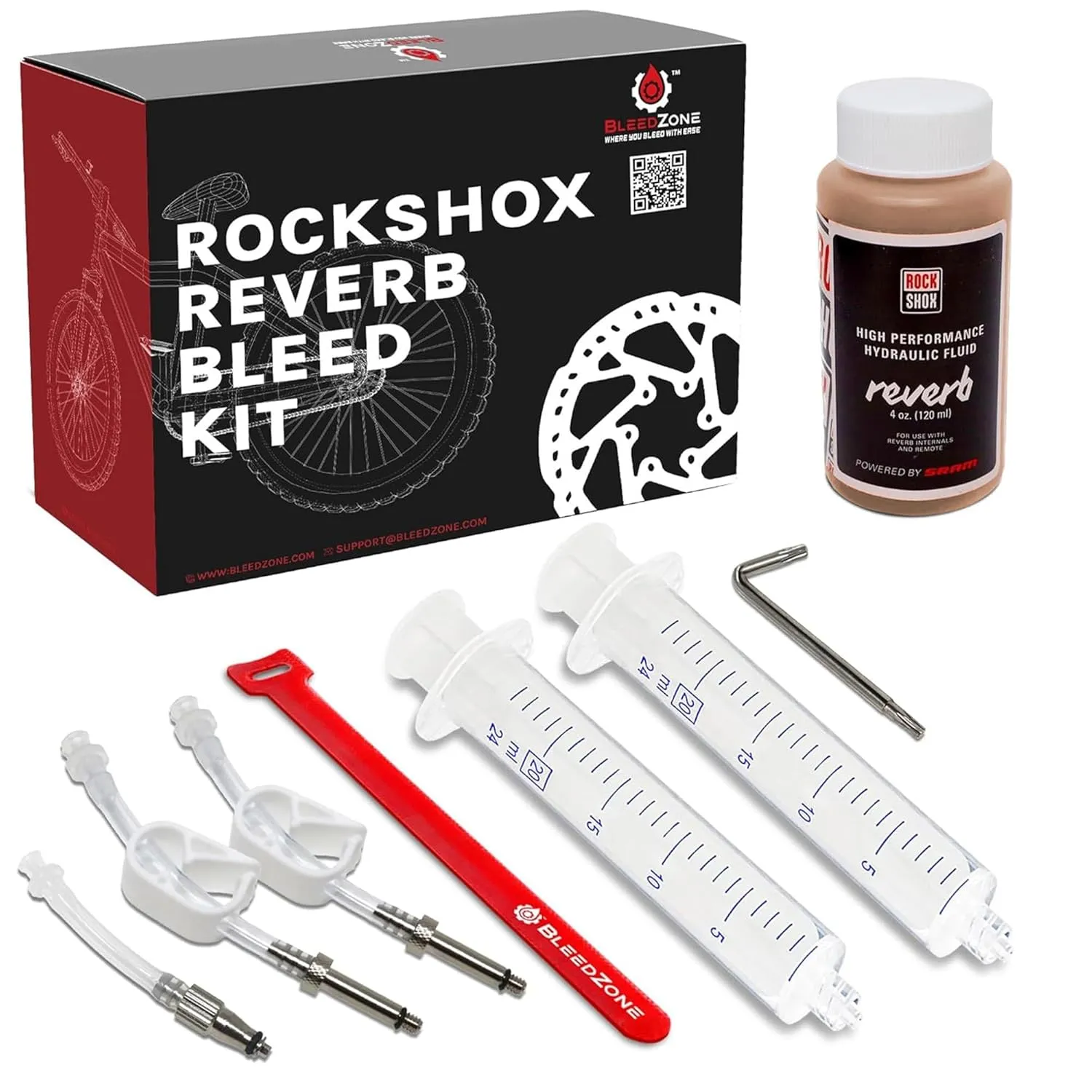 BleedZone - Bleed Kit for RockShox Reverb 1x and X-Loc with 120ml Reverb Mineral Oil, Rockshox Reverb Bleed Kit, Bike Bleeding Kit Works for Rockshox Reverb, X-Loc Bleed Kit, Bike Bleed Kit