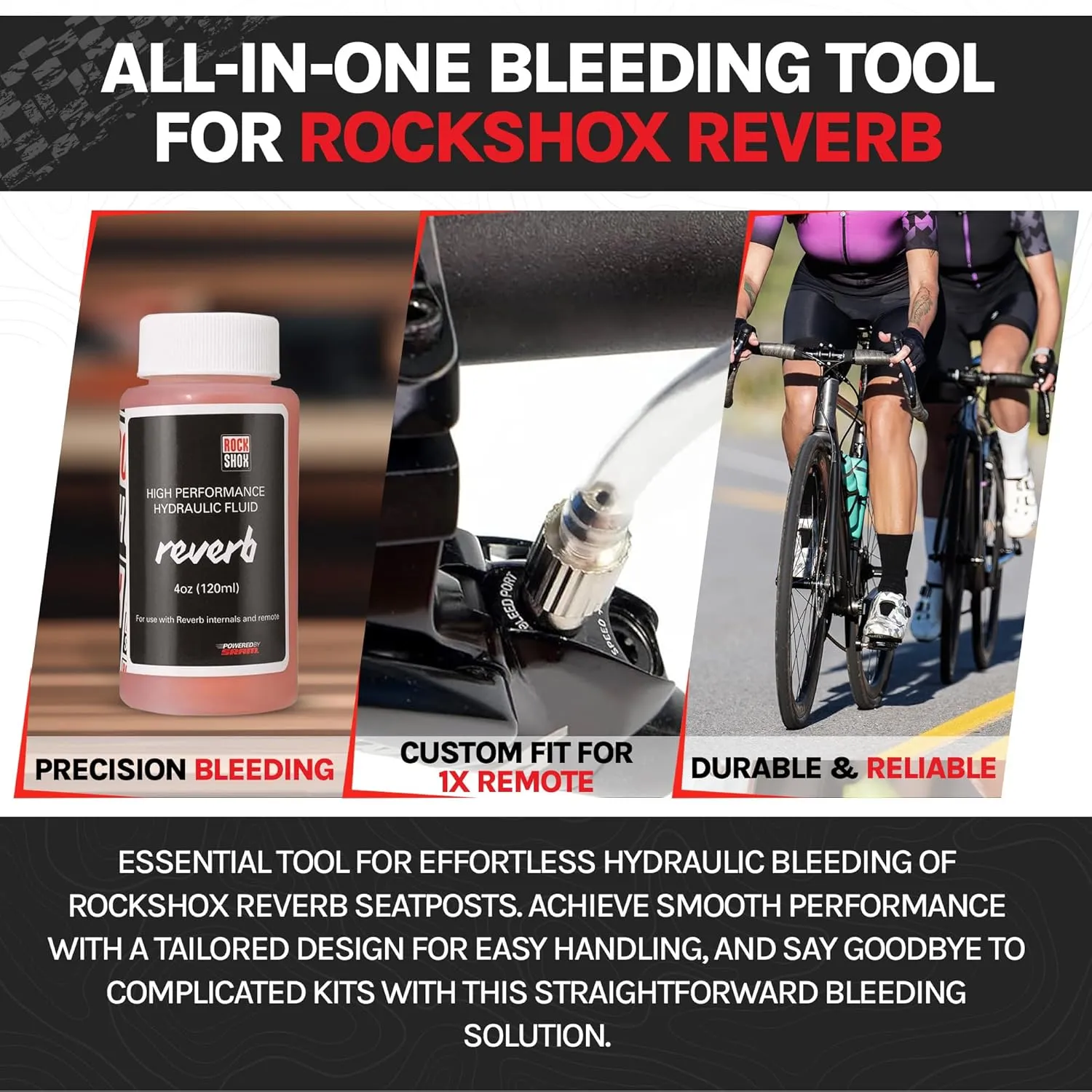 BleedZone - Bleed Kit for RockShox Reverb 1x and X-Loc with 120ml Reverb Mineral Oil, Rockshox Reverb Bleed Kit, Bike Bleeding Kit Works for Rockshox Reverb, X-Loc Bleed Kit, Bike Bleed Kit