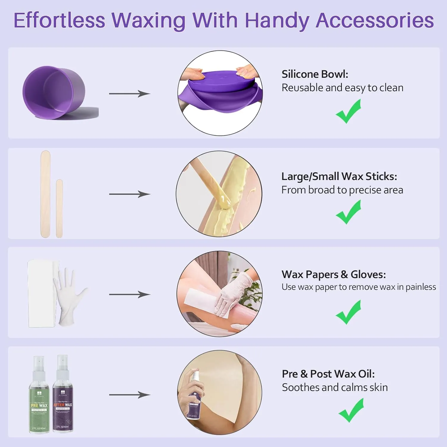 BLITZWAX Brazilian and Bikini Waxing Kit for Women, Hard Wax Warmer for Face, Legs and Body, At Home Hair Removal Kit, Beginner Friendly, Digital Fast Heating, 51 Wax Items