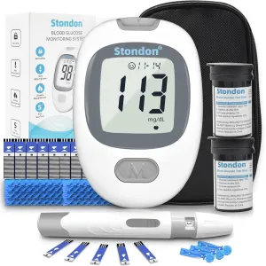 Blood Glucose Monitor Kit,Blood Sugar Testing kit,Diabetes Testing Kit, Blood Glucose Meter, 100 Glucometer Strips, 100 Lancets, Test Strips Blood Sugar Meter Glucometer,HCT for Home Use