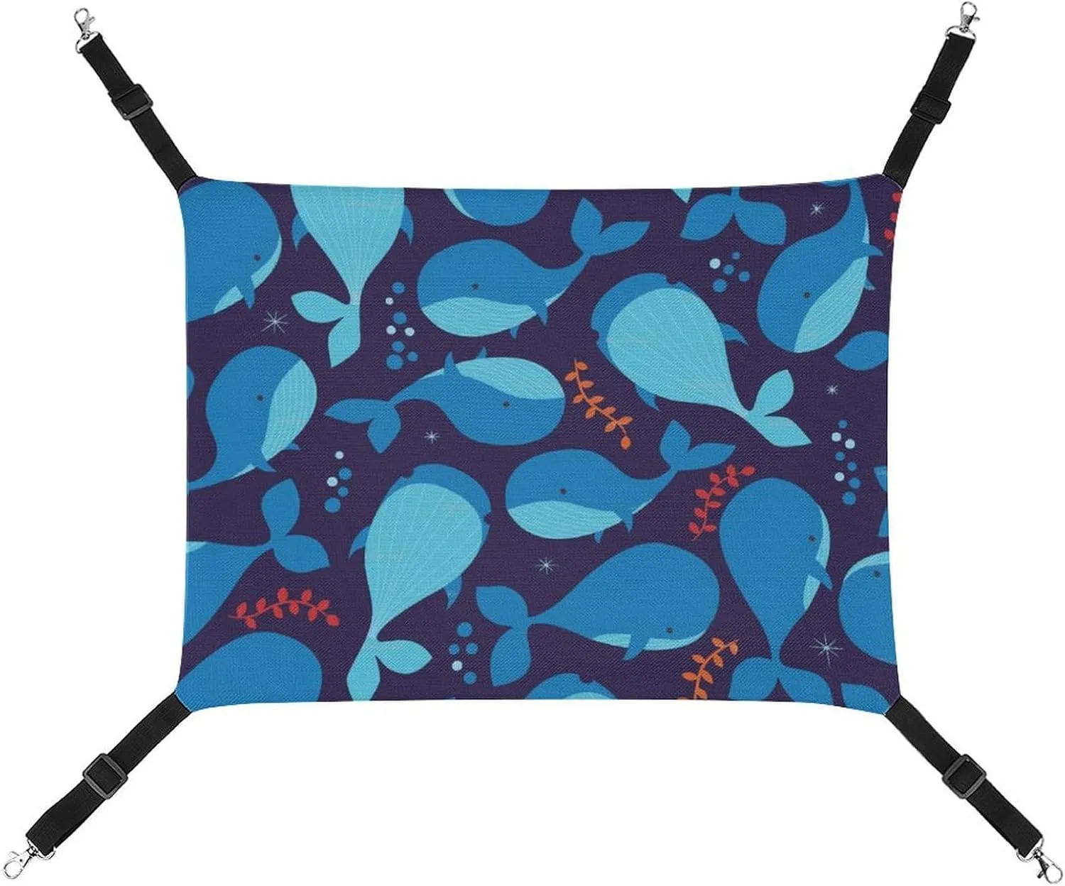 Blue Whales Pattern Hanging Cat Bed Soft Breathable Pet Hammock for Cage Pet Sleeper for Kitten Ferret Puppy Rabbit